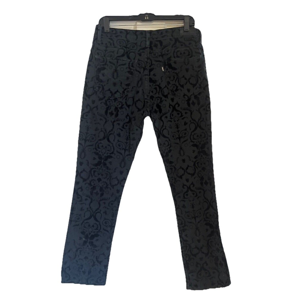Levi's Mid Rise Skinny Jeans W 32 Black Velvet Burnout Damask Baroque Goth Edgy
